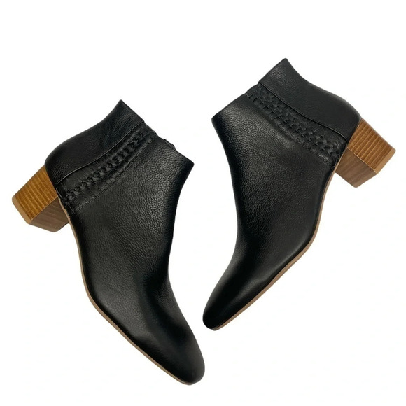 NEW Jack Rogers Tinsley booties black women’s 9M Almond toe wood Stacked heel - Picture 3 of 14